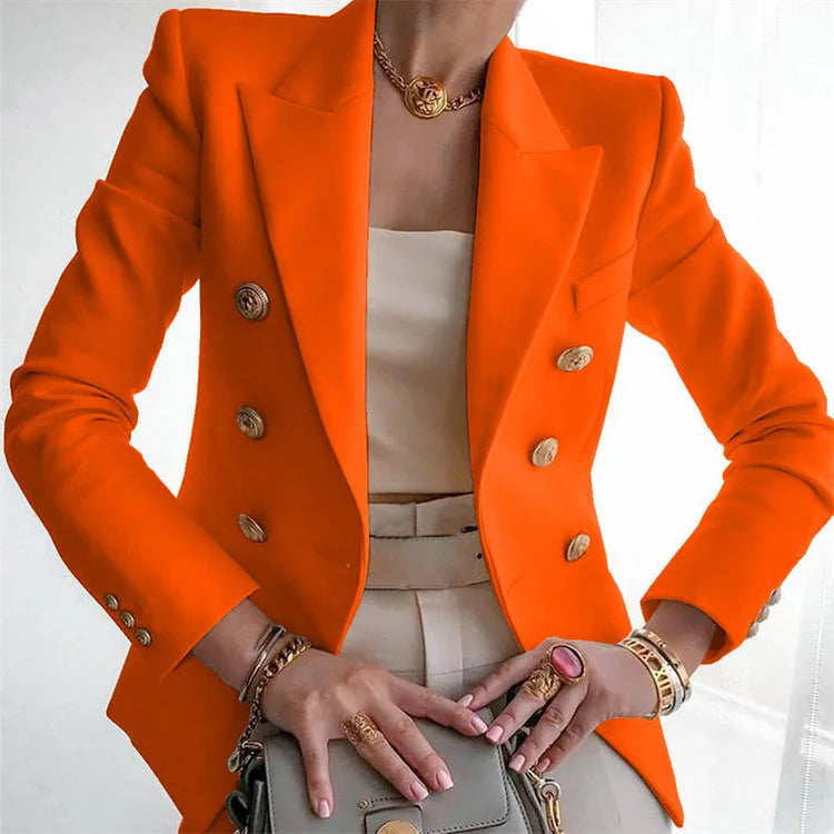 Women's Autumn Blazers New Solid Fashion Casual Suit Short Jacket Golden Button Lady Suit Comfortable Commuting Long-sleeved Top