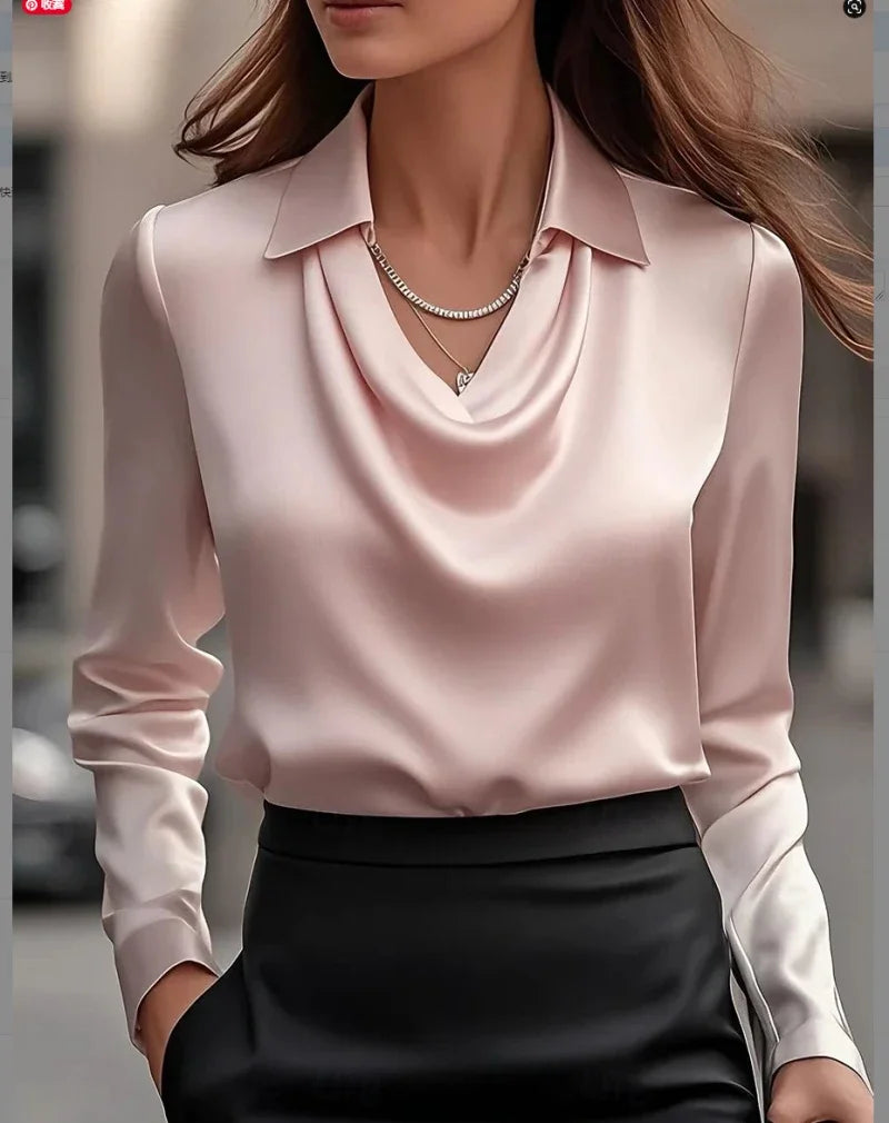 Women Fashion Solid Color Shirt Collar Blouse Tops