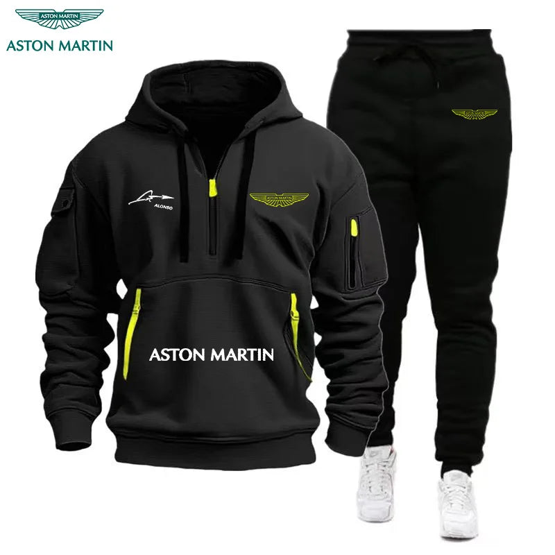 Aston Martin Hoodie And Pants Set Warm Casual Stylish Two-Piece Outdoor Autumn Winter Cold-Resistant