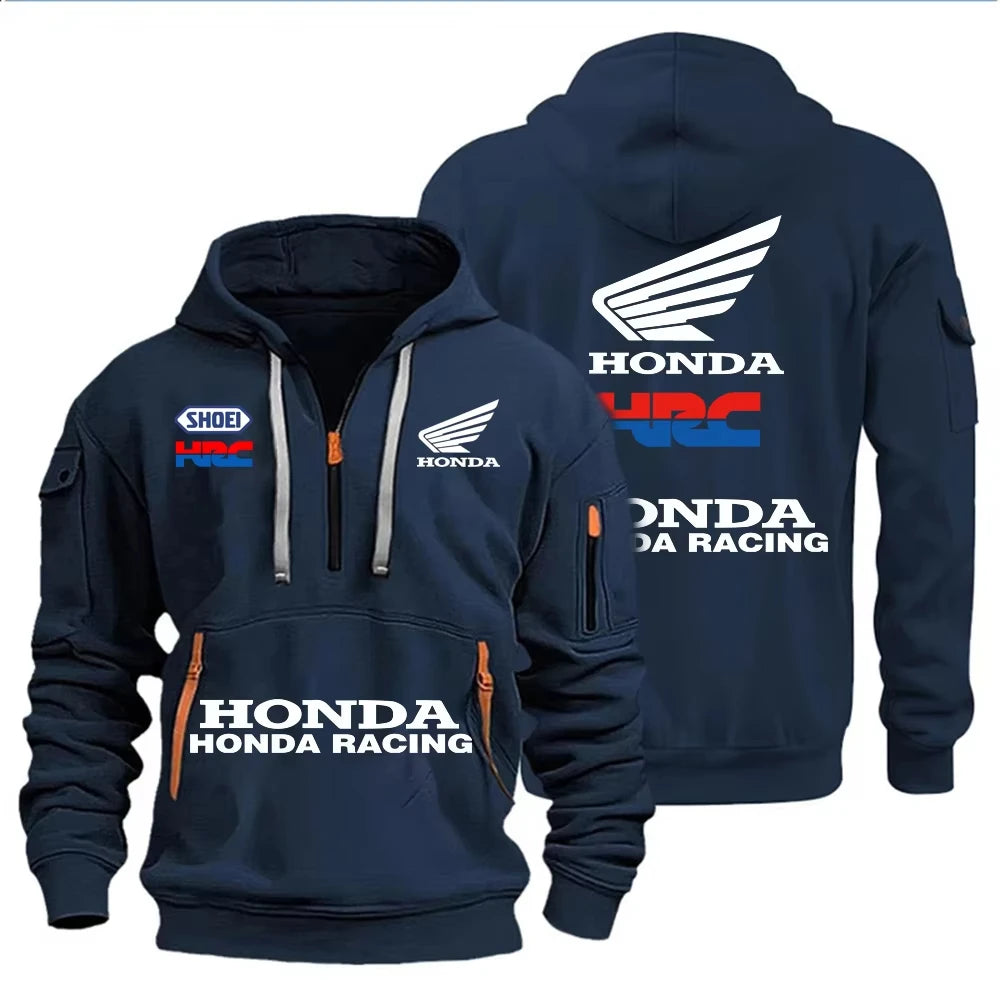 Honda Racing Autumn and Winter Men's Multi-Pocket Zipper Hoodie Casual Sportswear and Loose Hoodie Long Sleeve Top