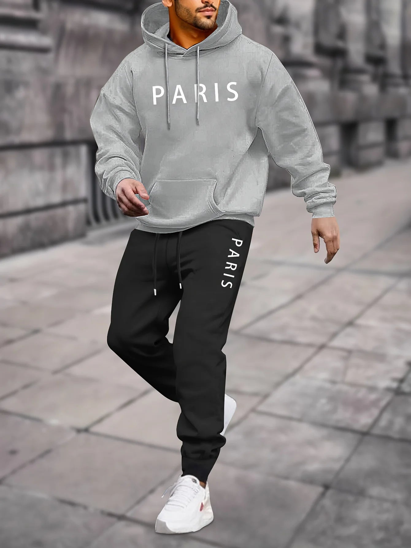 Men's hooded sweatshirt for autumn and winter a complete set of clothing including a stylish trendy printed top long pants set