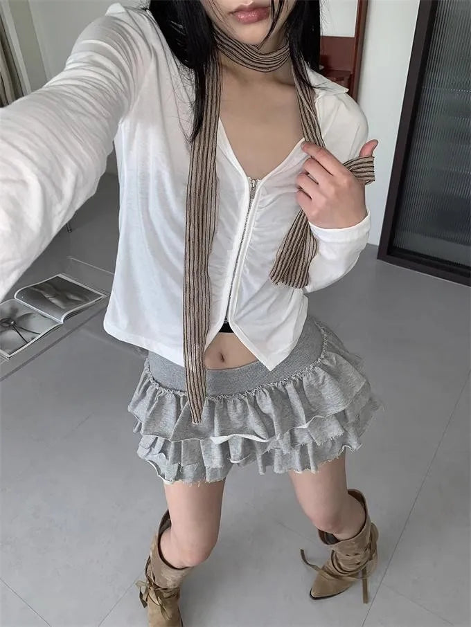 Ruffle Mini Skirt | High Waist Layered Cake Skirt Y2K Ballet Style