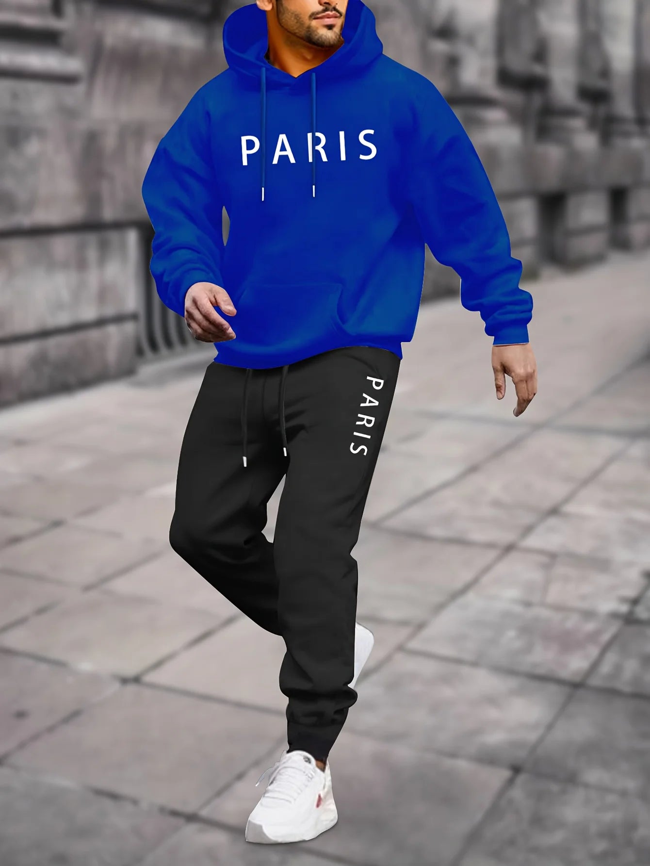 Men's hooded sweatshirt for autumn and winter a complete set of clothing including a stylish trendy printed top long pants set