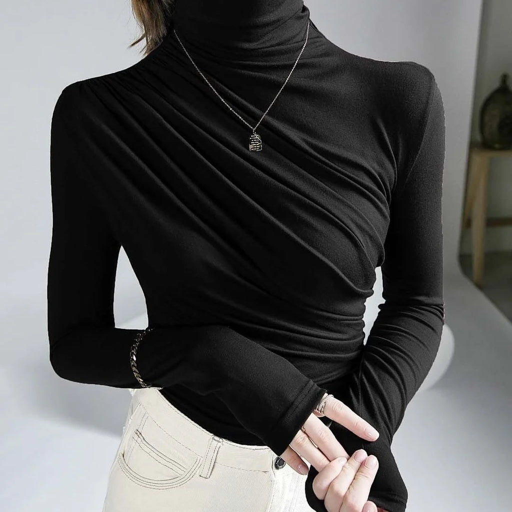 2023 Pleated High Neck for Women Blusas Clothes for Women Tops Shirts Blouses