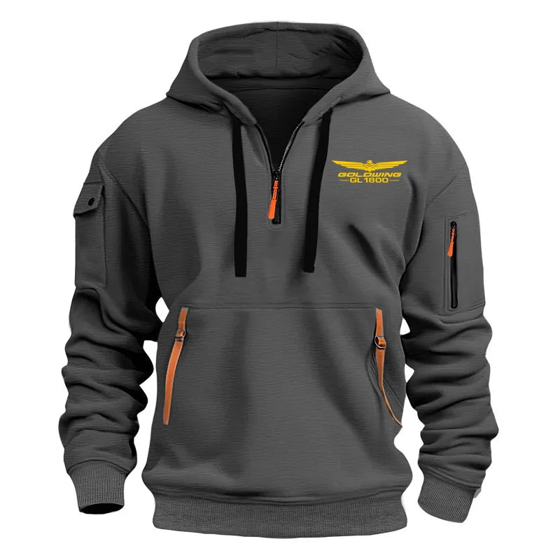 New Multi Pocket Zipper Fleece Men's Hoodie Gold Wing gl1800 print Casual sports Plus Size Loose Pullover Fashion Sweatshirt top