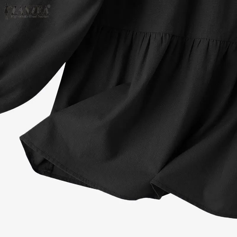 ZANZEA Autumn Vintage Cotton Blouse Woman Long Sleeve O-Neck Shirt Female Casual Solid Blusas Fashion Button Cuffs Chemise 2023