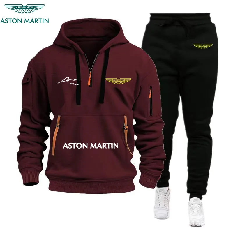 Aston Martin Hoodie And Pants Set Warm Casual Stylish Two-Piece Outdoor Autumn Winter Cold-Resistant
