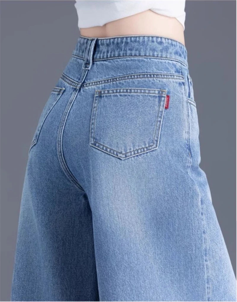 Women's Wide Legs Pants 2026 Spring Fashion High Waisted Ladies Jeans  Design Sense Korean Version Female Cowboy Skirt Trousers