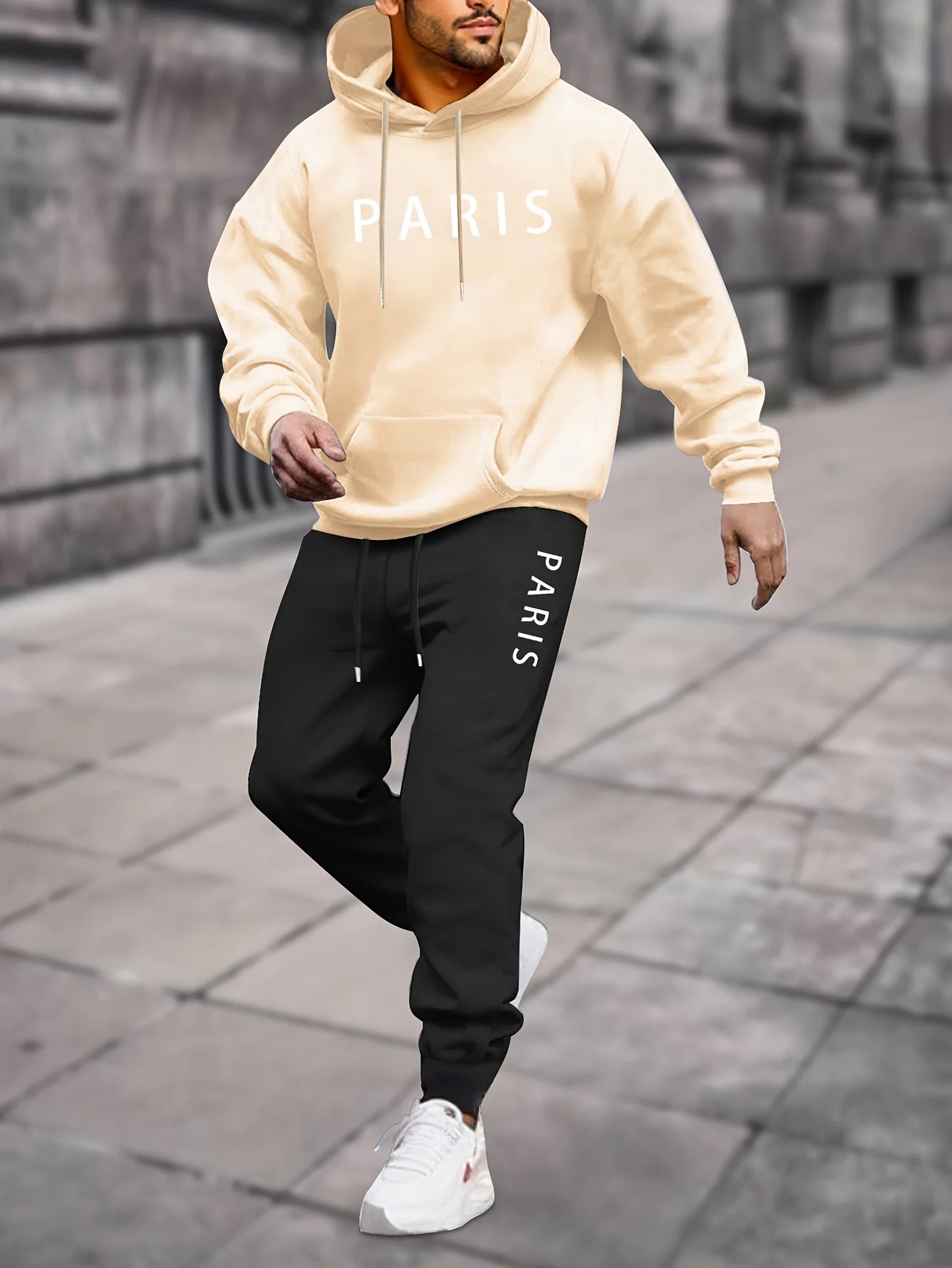 Men's hooded sweatshirt for autumn and winter a complete set of clothing including a stylish trendy printed top long pants set