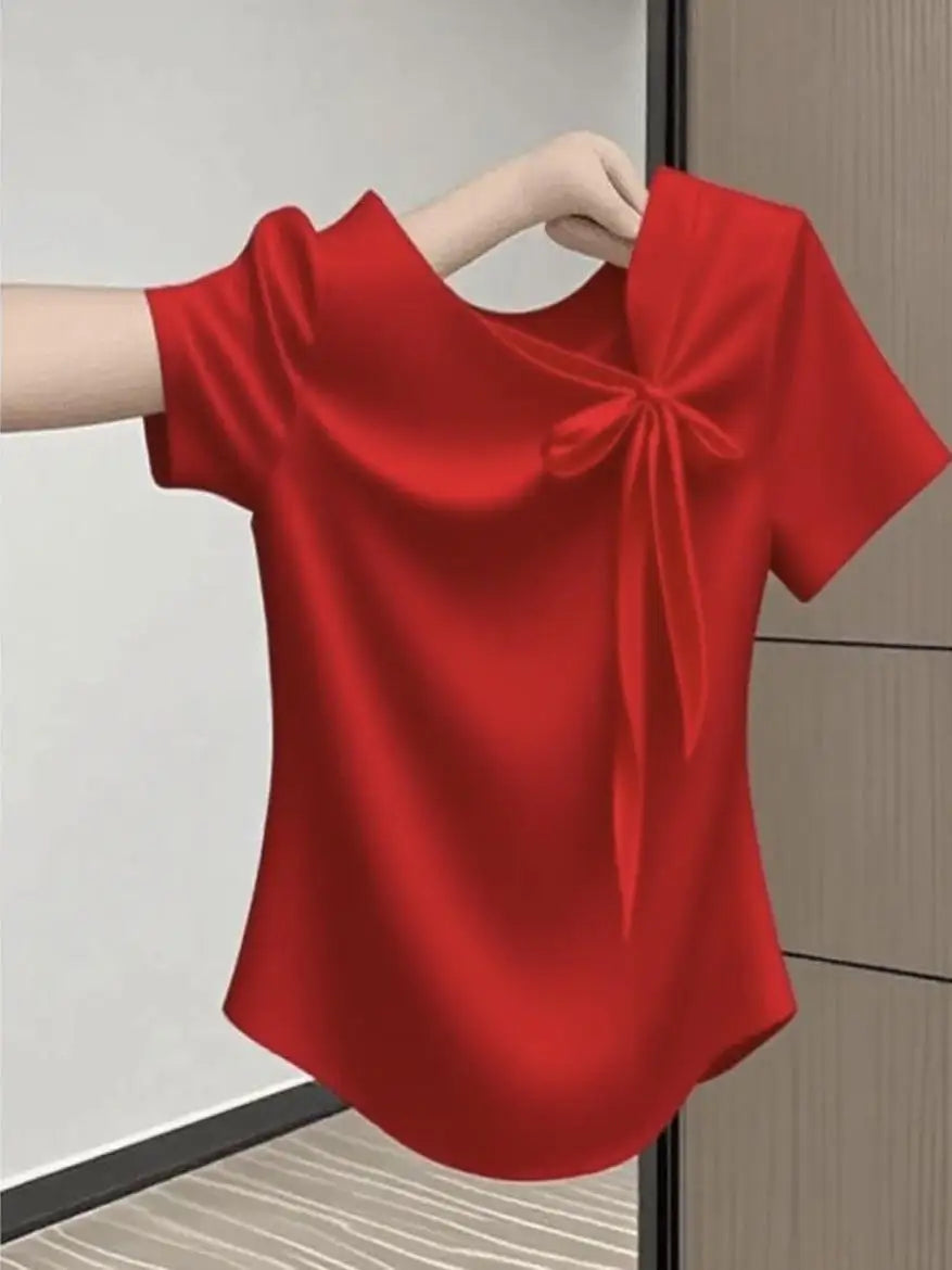 women detailed bow tie blouse