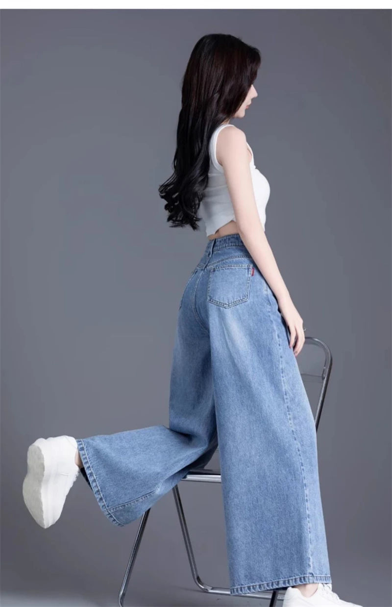 Women's Wide Legs Pants 2026 Spring Fashion High Waisted Ladies Jeans  Design Sense Korean Version Female Cowboy Skirt Trousers