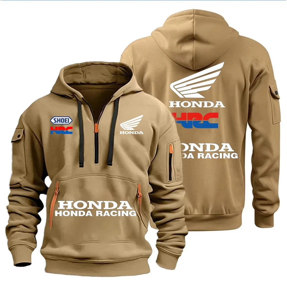 Honda Racing Autumn and Winter Men's Multi-Pocket Zipper Hoodie Casual Sportswear and Loose Hoodie Long Sleeve Top