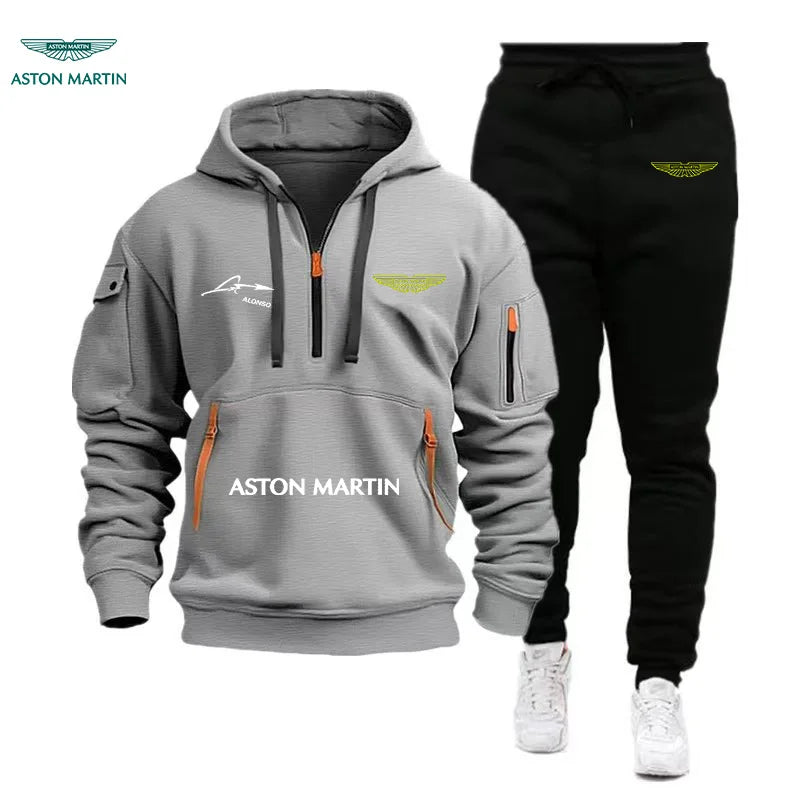 Aston Martin Hoodie And Pants Set Warm Casual Stylish Two-Piece Outdoor Autumn Winter Cold-Resistant