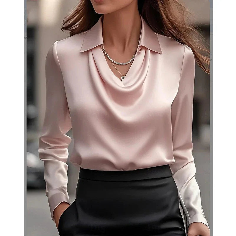 Women Fashion Solid Color Shirt Collar Blouse Tops