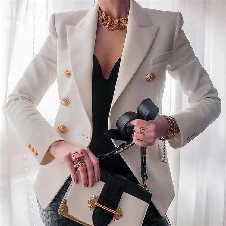 Women's Autumn Blazers New Solid Fashion Casual Suit Short Jacket Golden Button Lady Suit Comfortable Commuting Long-sleeved Top