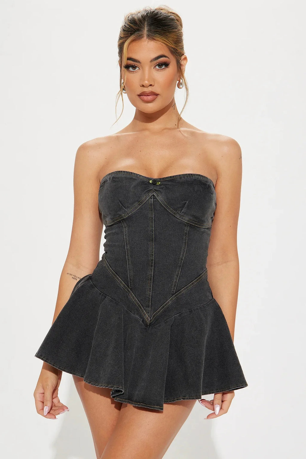 Chest Wrap Sexy Dress Women Sleeveless Backless Split Splicing Tight Denim Mini Dress Thin Sexy Y2K A-word Denim Dress
