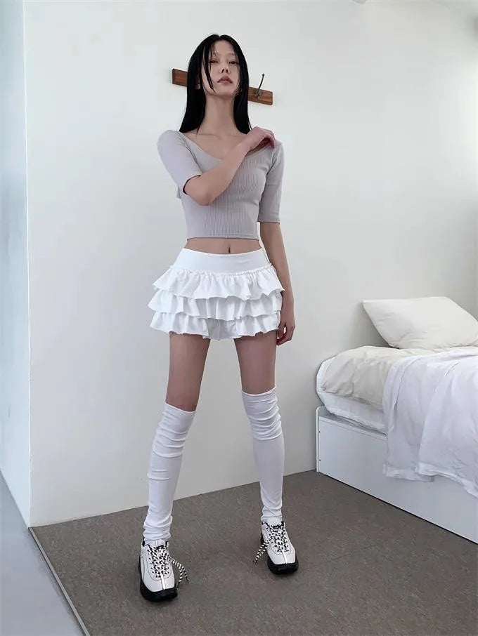 Ruffle Mini Skirt | High Waist Layered Cake Skirt Y2K Ballet Style