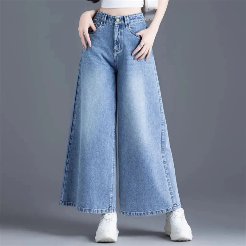 Women's Wide Legs Pants 2026 Spring Fashion High Waisted Ladies Jeans  Design Sense Korean Version Female Cowboy Skirt Trousers