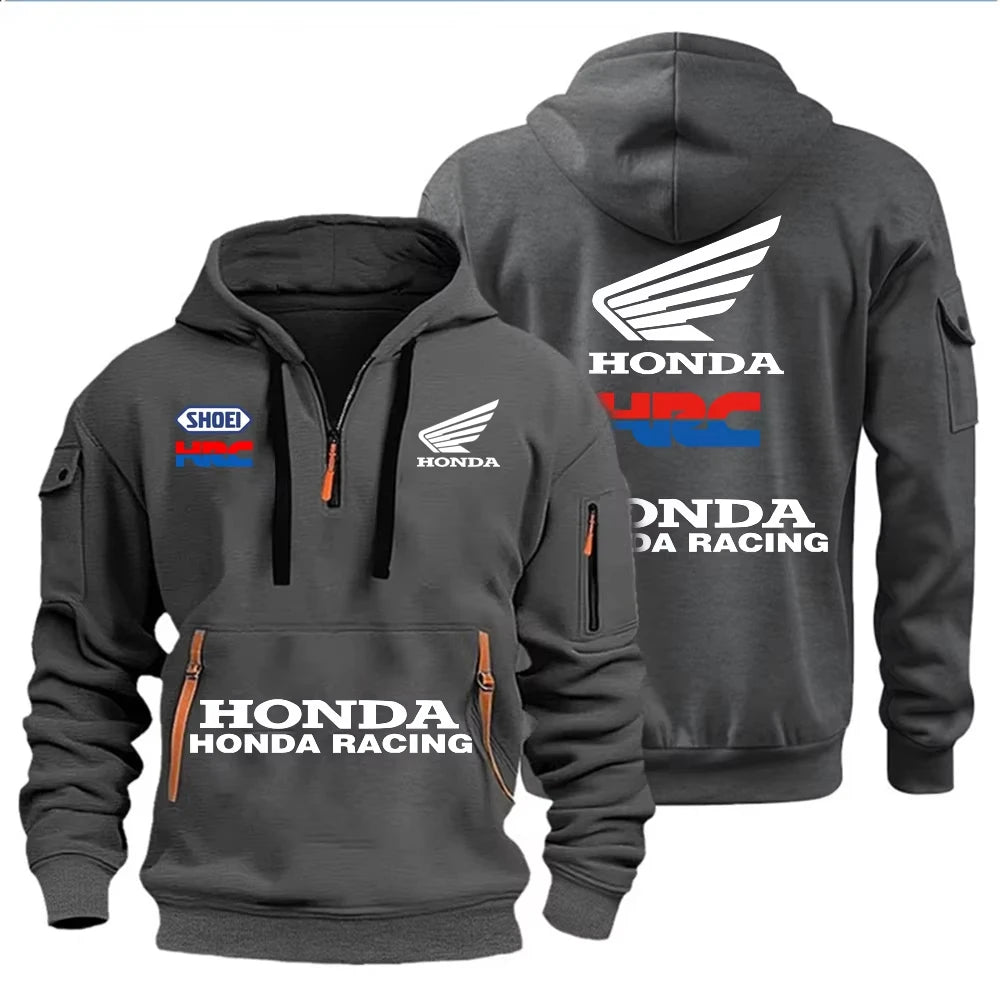 Honda Racing Autumn and Winter Men's Multi-Pocket Zipper Hoodie Casual Sportswear and Loose Hoodie Long Sleeve Top