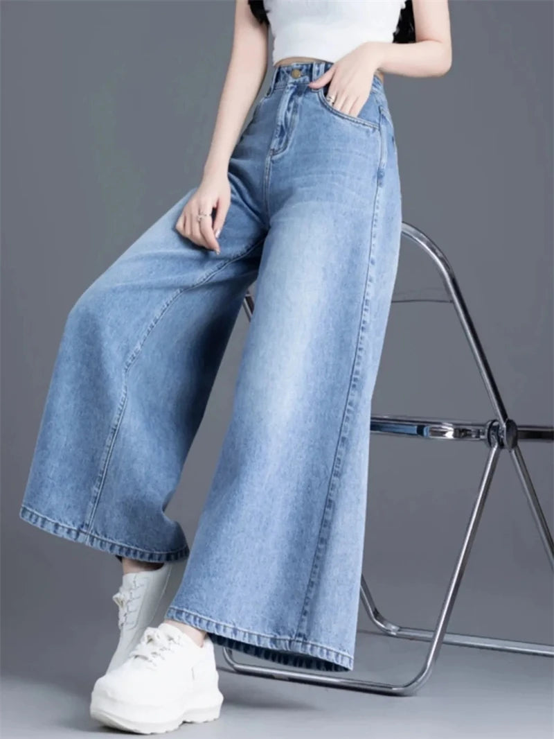 Women's Wide Legs Pants 2026 Spring Fashion High Waisted Ladies Jeans  Design Sense Korean Version Female Cowboy Skirt Trousers