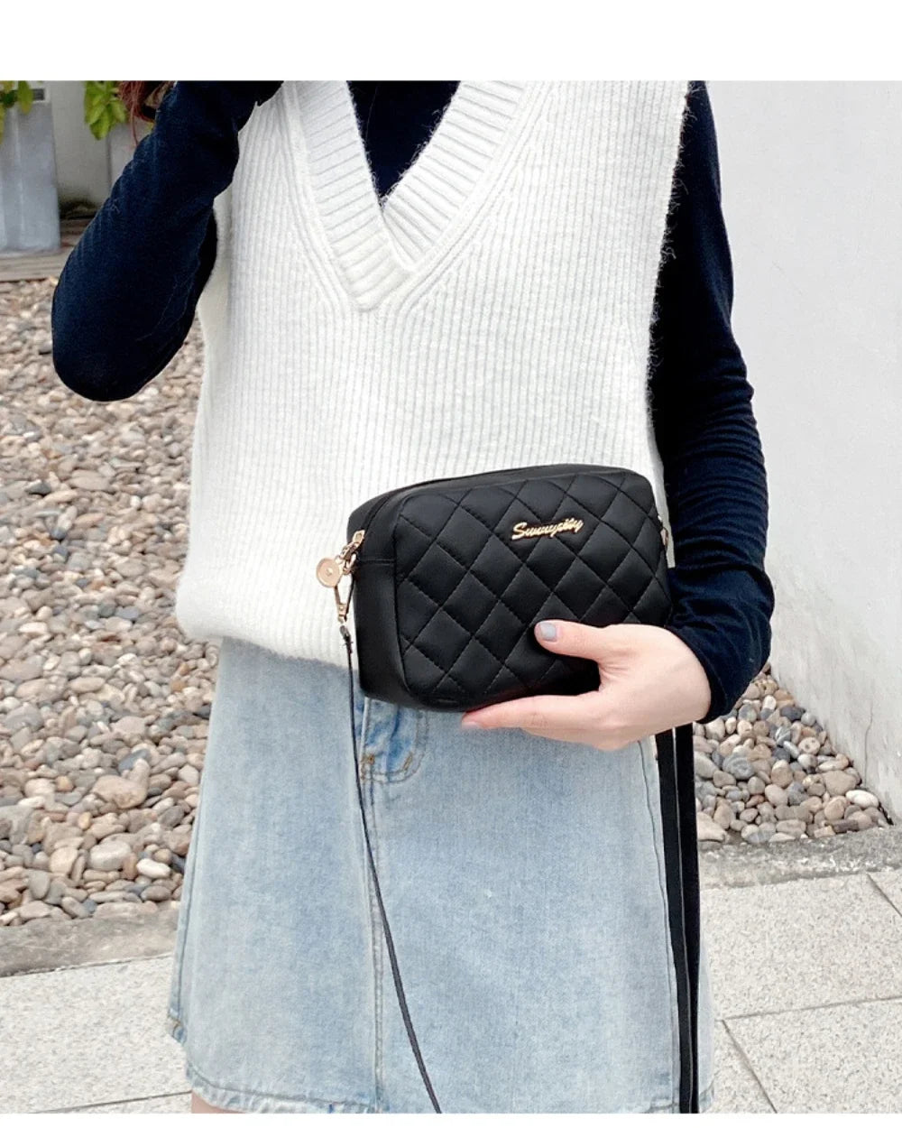 2025 tassel women's small crossbody bag trend diamond grid embroidery camera women's shoulder bag fashion chain crossbody bag