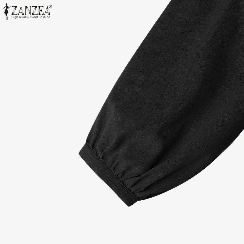 ZANZEA Autumn Vintage Cotton Blouse Woman Long Sleeve O-Neck Shirt Female Casual Solid Blusas Fashion Button Cuffs Chemise 2023
