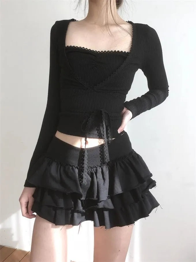 Ruffle Mini Skirt | High Waist Layered Cake Skirt Y2K Ballet Style