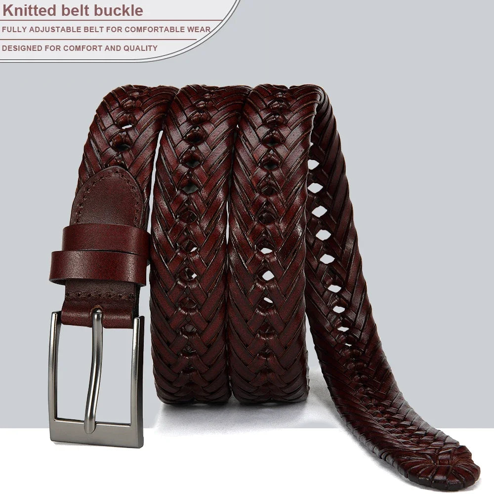 Men Belts Genuine Leather LONG Large Pin Buckle Metal Automatic Buckle High Quality Braided Vintage Casual for Jeans Women Strap