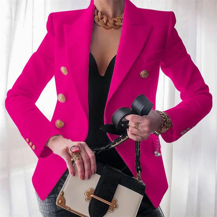 Women's Autumn Blazers New Solid Fashion Casual Suit Short Jacket Golden Button Lady Suit Comfortable Commuting Long-sleeved Top