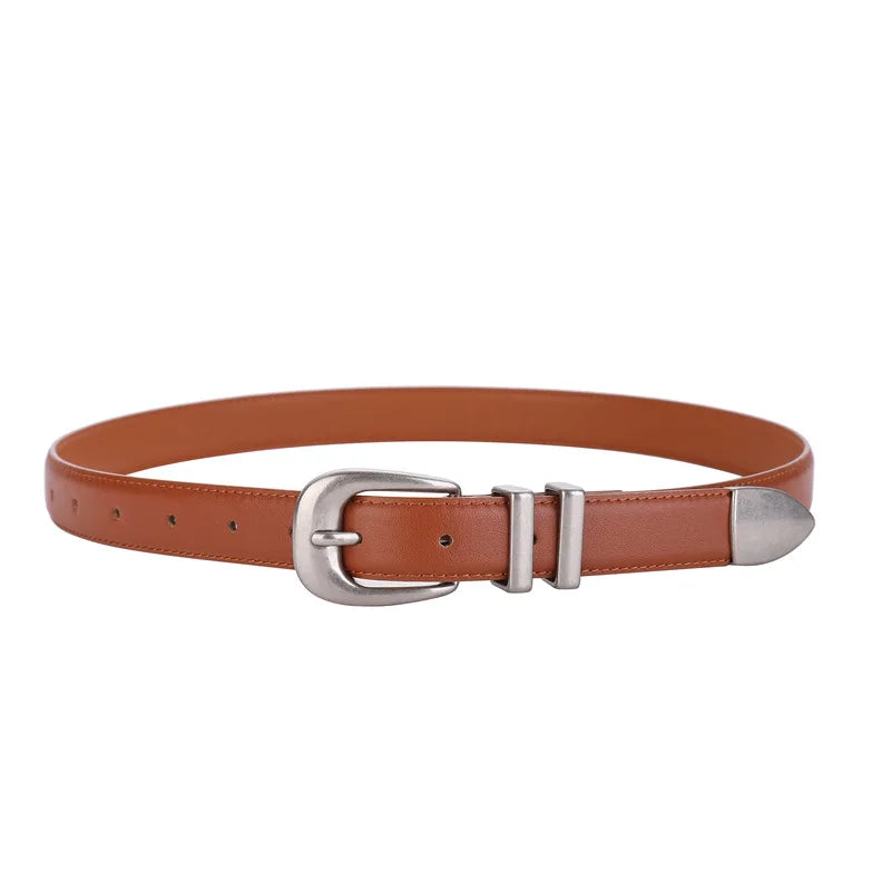 Unisex Vintage Belt Genuine Leather Cowskin Waistband Black with Silver Buckle for Men and Women Fashion Belt for Jeans Pants
