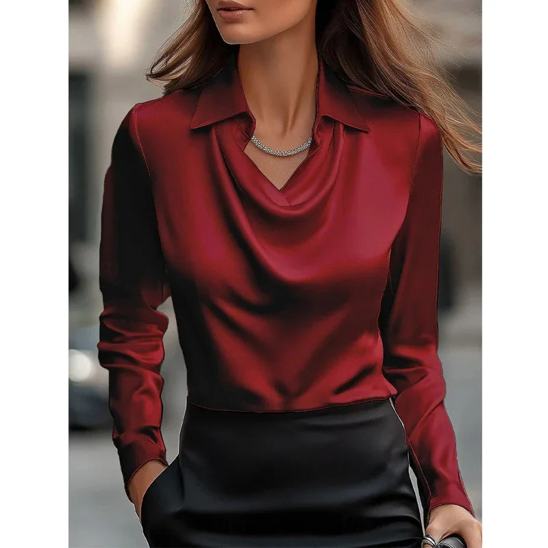 Women Fashion Solid Color Shirt Collar Blouse Tops