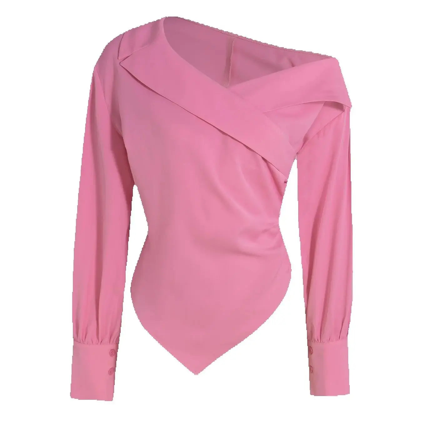 Women's T-Shirt Spring Summer Pink Off Shoulder Long Sleeve Cross Front Asymmetrical Hem Elegant Stylish Daily Casual Dating Top
