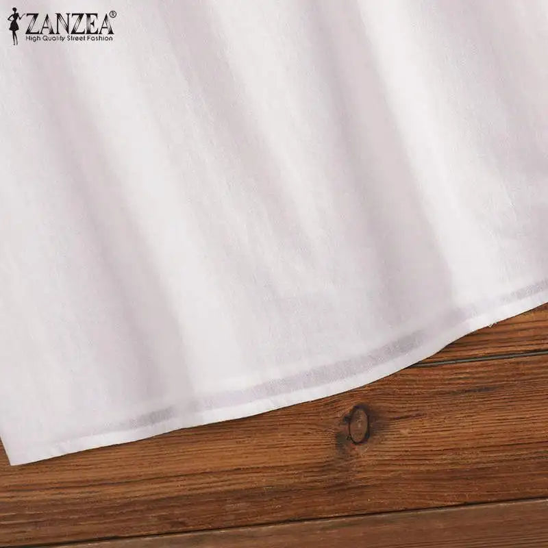Summer Vintage Shirts Elegant OL Work Blouse Women 3/4 O Neck Sleeve Tops Embroidery Blusas Femme Causal Cotton Chemsie