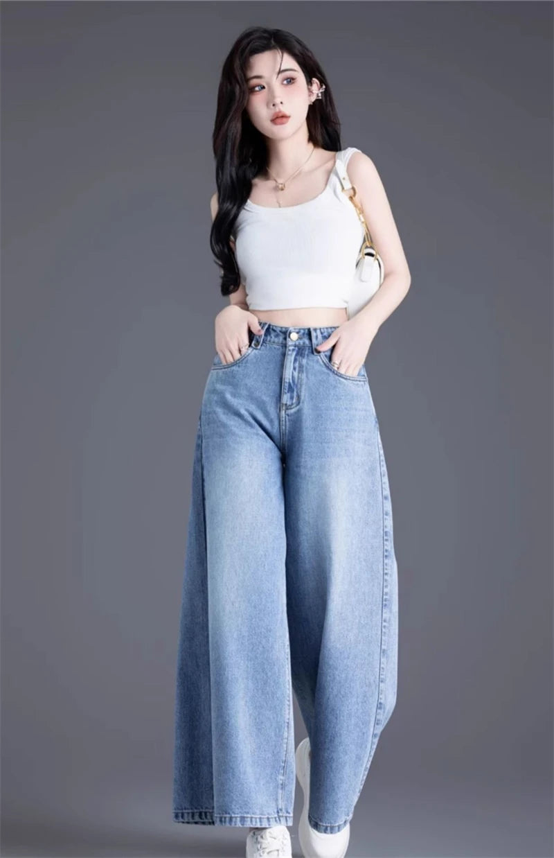 Women's Wide Legs Pants 2026 Spring Fashion High Waisted Ladies Jeans  Design Sense Korean Version Female Cowboy Skirt Trousers