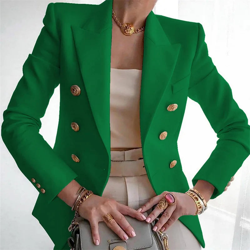 Women's Autumn Blazers New Solid Fashion Casual Suit Short Jacket Golden Button Lady Suit Comfortable Commuting Long-sleeved Top