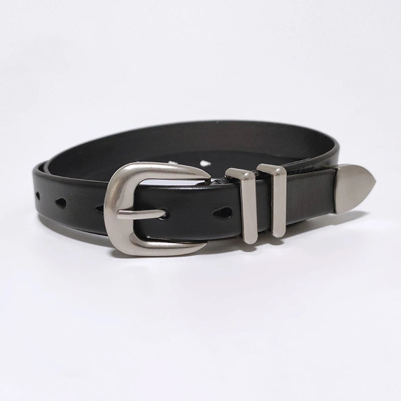 VATLTY 2.3cm Leather Belt for Women Zinc Alloy Silver Buckle Natural Cowhide Casual Belt Genuine Leather Thin Belt Female