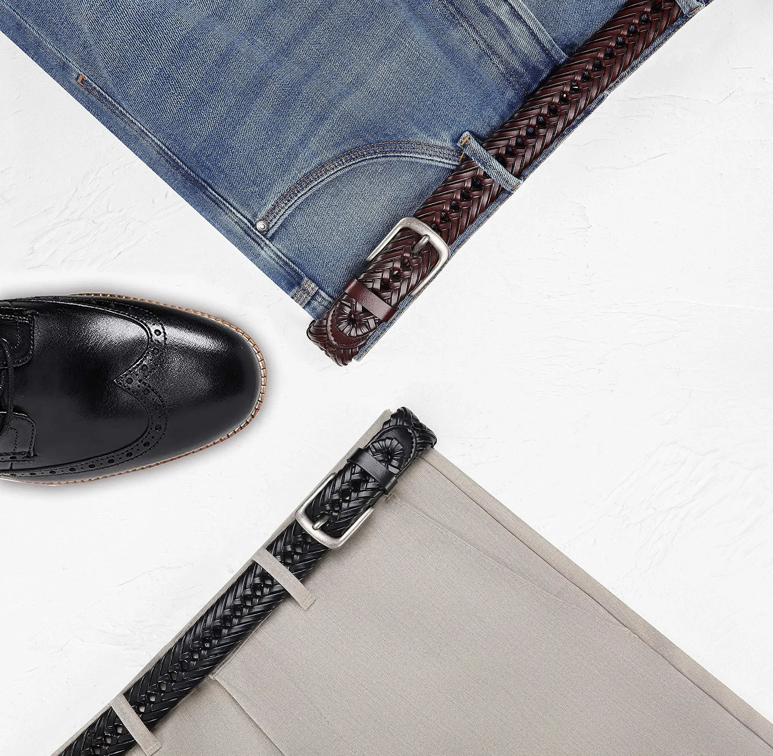 Men Belts Genuine Leather LONG Large Pin Buckle Metal Automatic Buckle High Quality Braided Vintage Casual for Jeans Women Strap