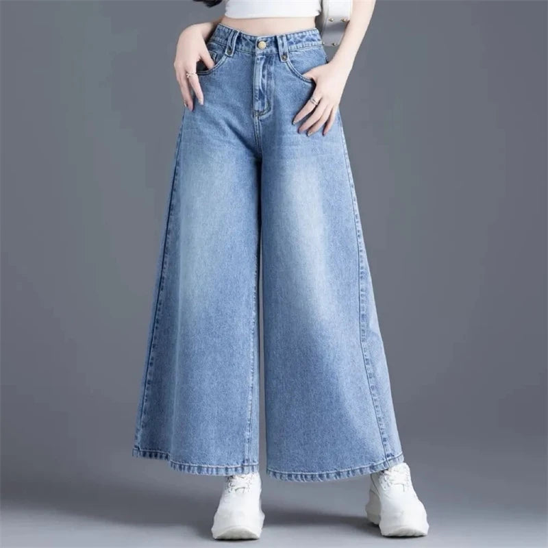 Women's Wide Legs Pants 2026 Spring Fashion High Waisted Ladies Jeans  Design Sense Korean Version Female Cowboy Skirt Trousers