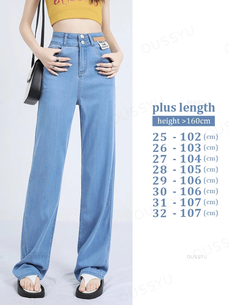 Summer Soft Natural Lyocell Fabric Women's Jeans Thin Baggy Wide Leg Denim Pants High Waisted Casual Trousers Female Size 25-32