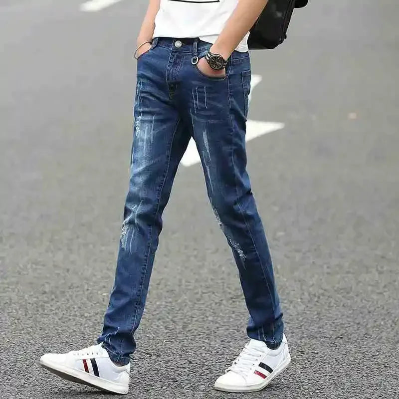 Jeans for Men Stretch Trousers Slim Fit Male Cowboy Pants Tight Pipe Skinny Elastic Low Rise Trend 2025 Casual Y2k Streetwear Xs
