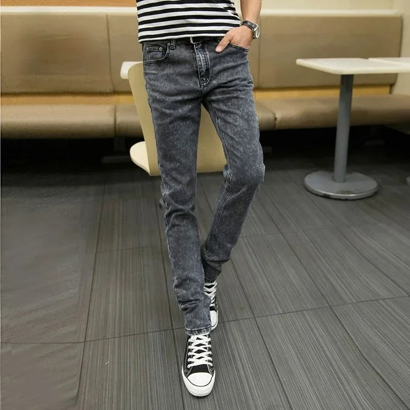 Jeans for Men Stretch Trousers Slim Fit Male Cowboy Pants Tight Pipe Skinny Elastic Low Rise Trend 2025 Casual Y2k Streetwear Xs