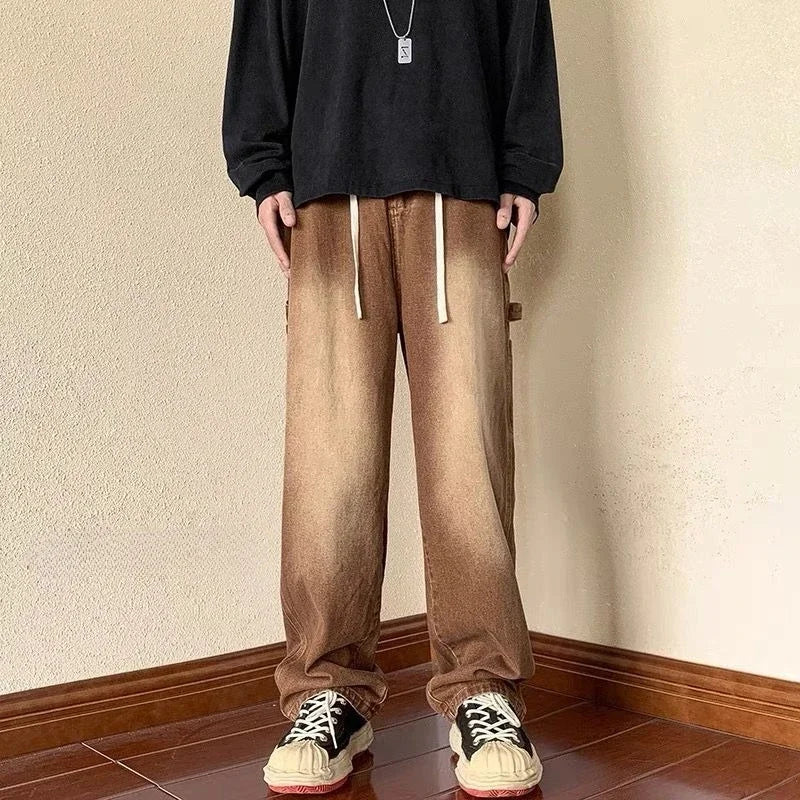 Straight Men's Jeans Cotton Kpop Y2k Streetwear Trousers Luxury Stacked New in Vintage Aesthetic 2025 Fashion Male Cowboy Pants