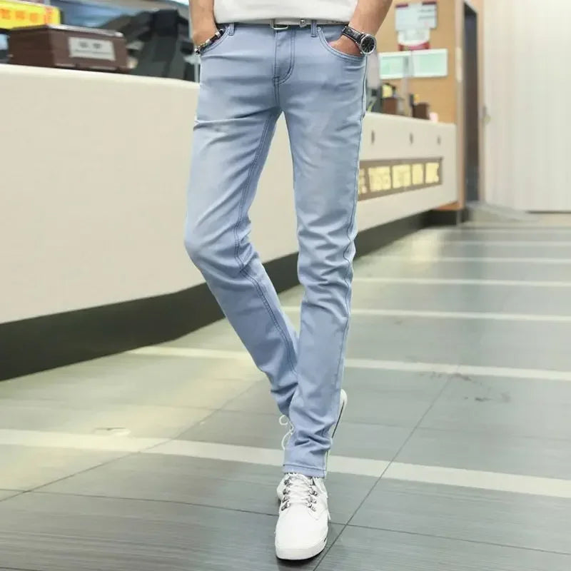 Jeans for Men Stretch Trousers Slim Fit Male Cowboy Pants Tight Pipe Skinny Elastic Low Rise Trend 2025 Casual Y2k Streetwear Xs