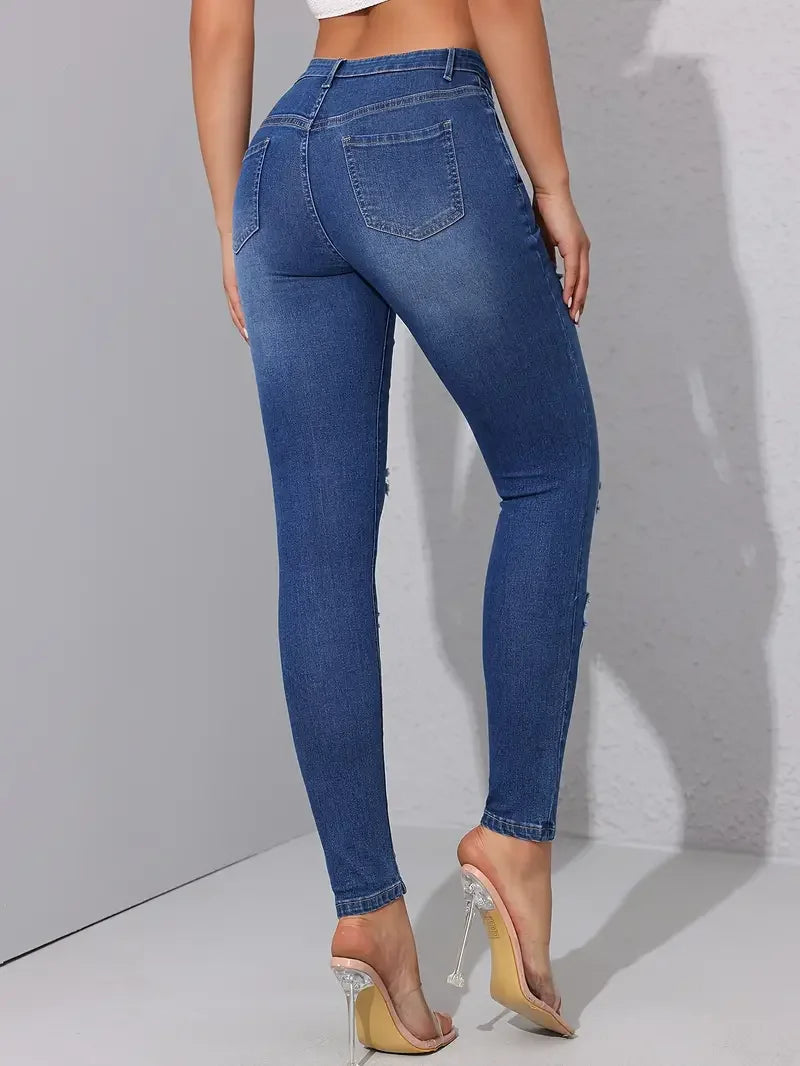 Print High Waisted Jeans Women Clothing 2024 Fashion Straight Leg Ripped Jeans Casual Tousers Female Bottoms Streetwear