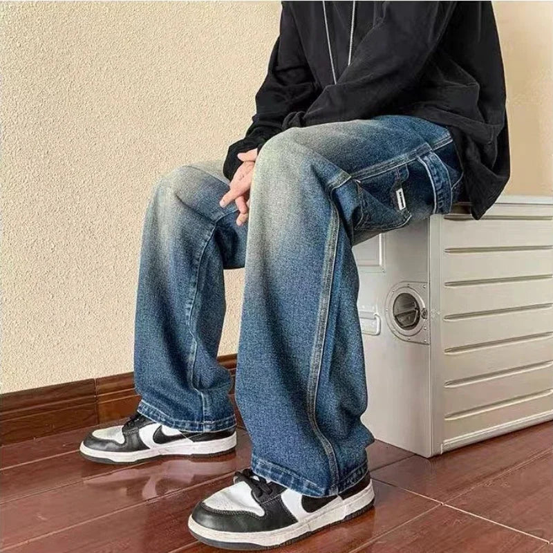 Straight Men's Jeans Cotton Kpop Y2k Streetwear Trousers Luxury Stacked New in Vintage Aesthetic 2025 Fashion Male Cowboy Pants