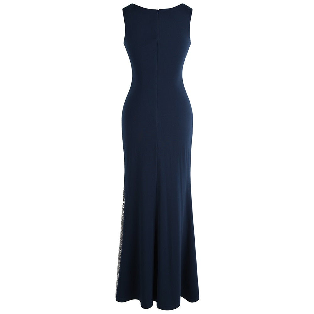 Splicing Sequin Evening Dress Slit Gradient Evening Dress