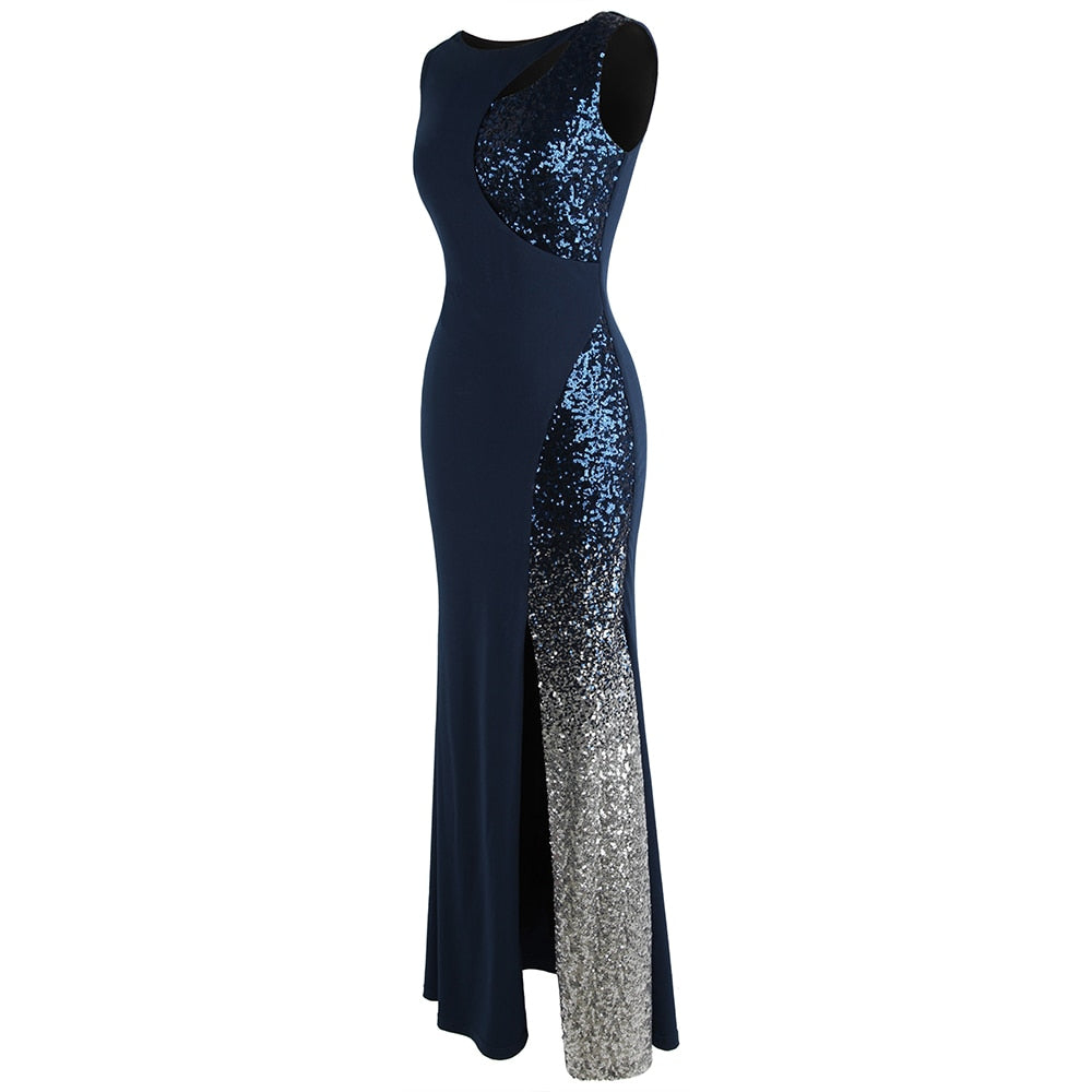 Splicing Sequin Evening Dress Slit Gradient Evening Dress