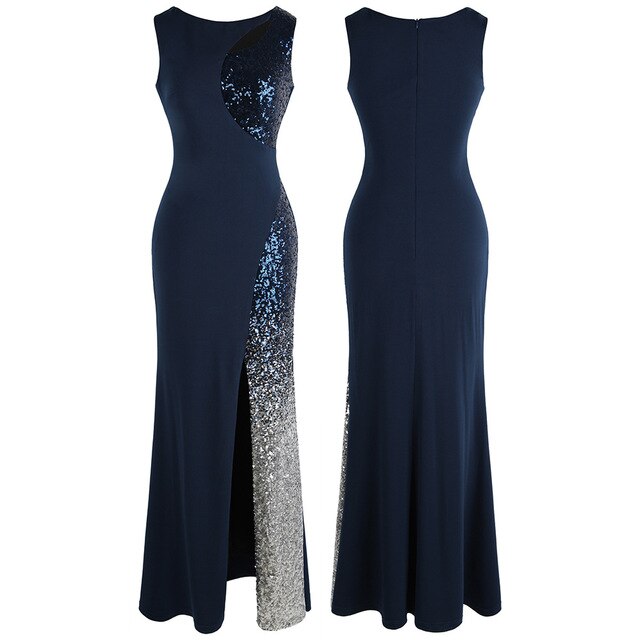 Splicing Sequin Evening Dress Slit Gradient Evening Dress