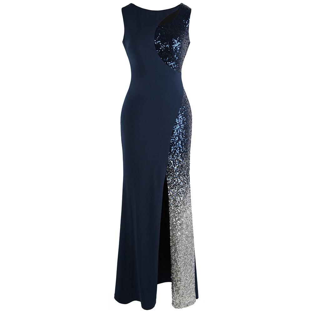 Splicing Sequin Evening Dress Slit Gradient Evening Dress